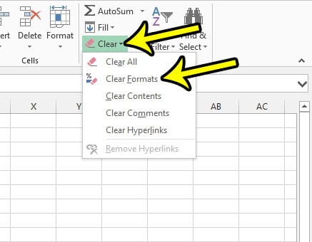 how to clear cell formatting in excel 2013