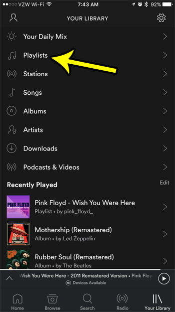 select the playlists option