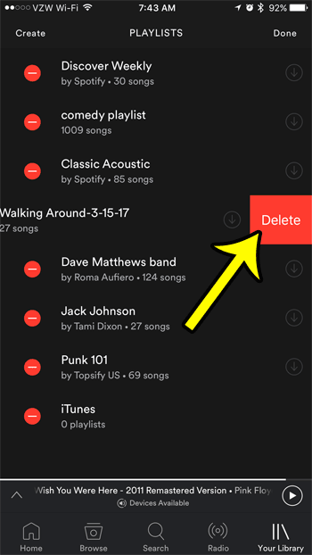 how to delete a spotify playlist on an iphone 7
