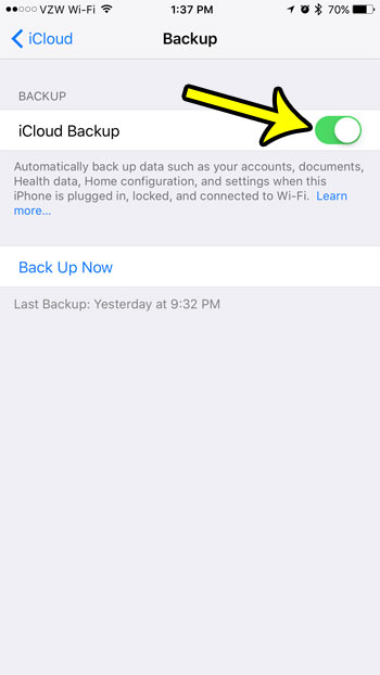 how to disable the icloud backup on an iphone 7