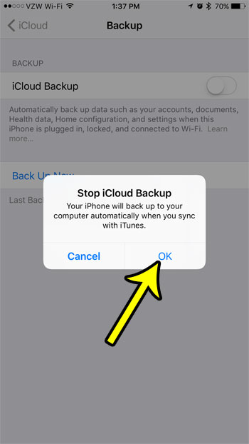 how to turn off the icloud backup on an iphone 7