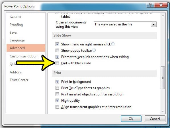 how to end with the last slide in powerpoint 2013