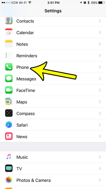 open the phone settings menu on an iphone