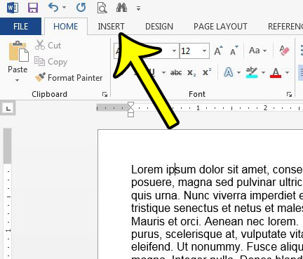 click the insert tab in word 2013