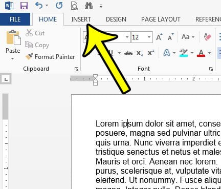 click the insert tab in word 2013