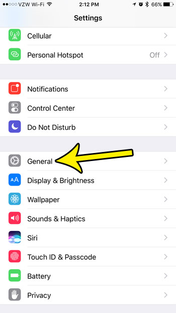 open the iphone's general menu