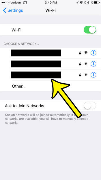 select the wifi network