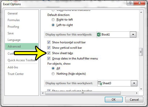 how to show worksheet tabs in excel 2013