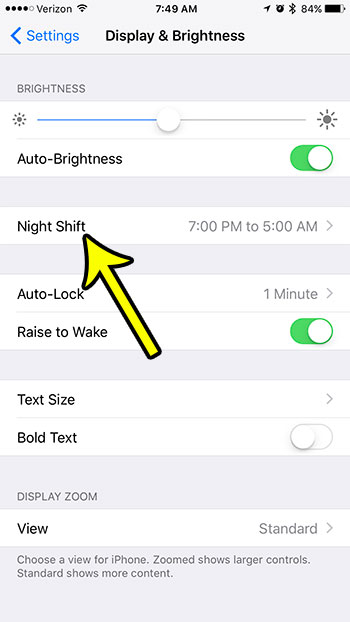 open the iphone night shift menu