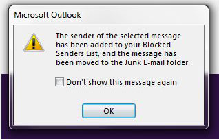 add someone to blocked sender list in outlook