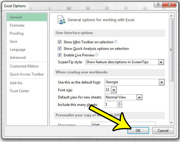 how to set a new default font in excel 2013