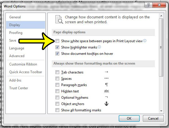 how to hide white space in print layout view in word