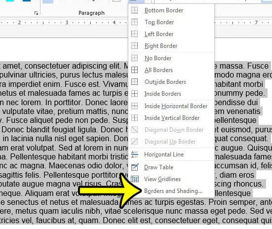 open word's border and shading menu