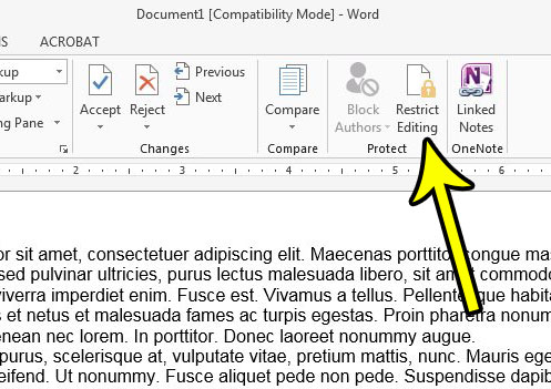 click the restrict editing button in word 2013