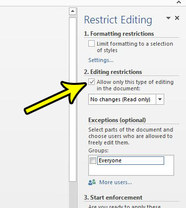 word 2013 editing restrictions