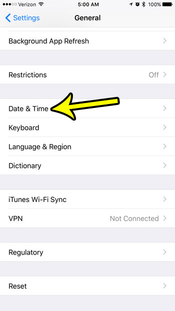 iphone date and time menu
