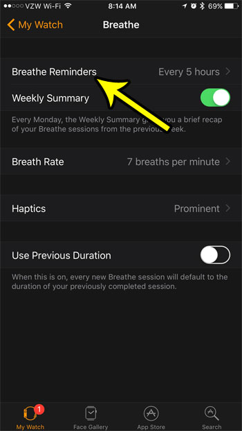 select the breathe reminders option