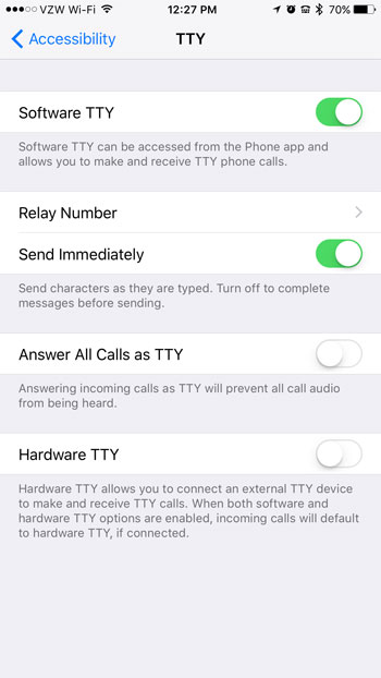 software tty options on iphone 7
