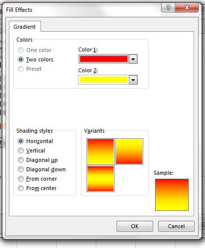 how to use gradient fill in excel 2013