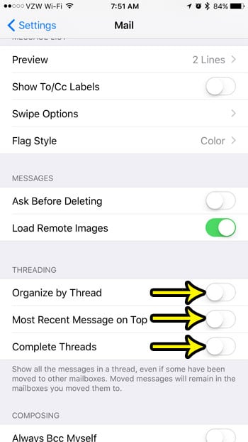 what is email threading on iphone