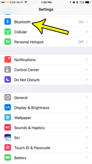 open the iphone 7 bluetooth menu