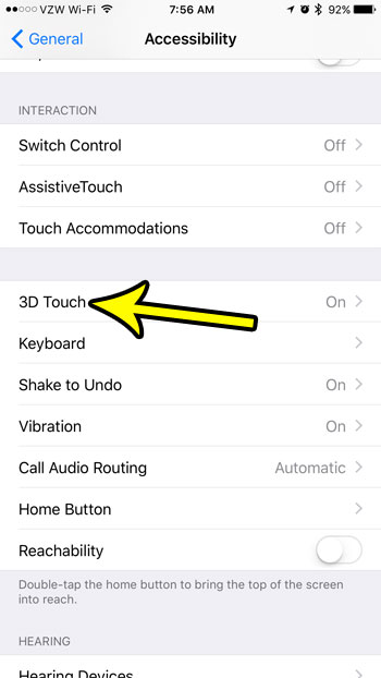 select the 3d touch option on the accessibility menu