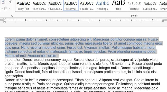 select your text in word 2013