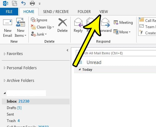 outlook 2013 view tab
