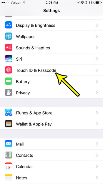 iphone touch id and passcode menu