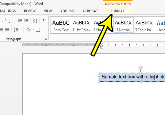 word 2013 text box fill color