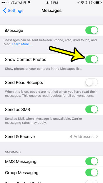 how to show contact pictures next to text messages iphone 7