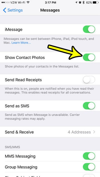 how to show contact pictures next to text messages iphone 7