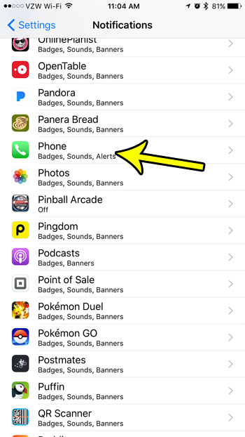 open the iphone phone notifications menu