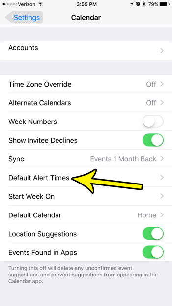 select the default alert times option