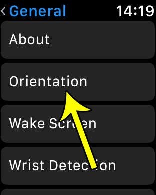 open the watch orientation menu