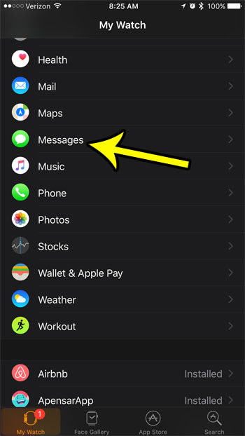 open messages menu for apple watch