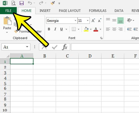 open the excel file menu