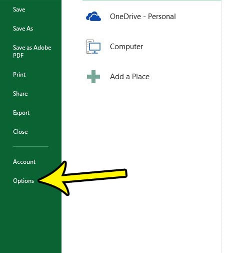 open excel options menu