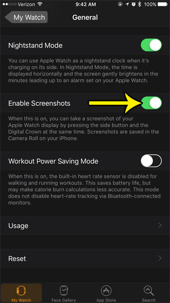 how to enable screenshots on apple watch