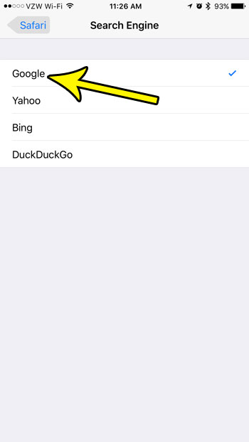 how to set default search engine for safari on iphone