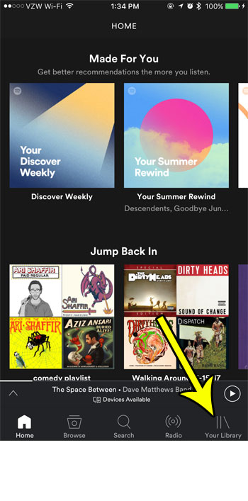 spotify your library tab