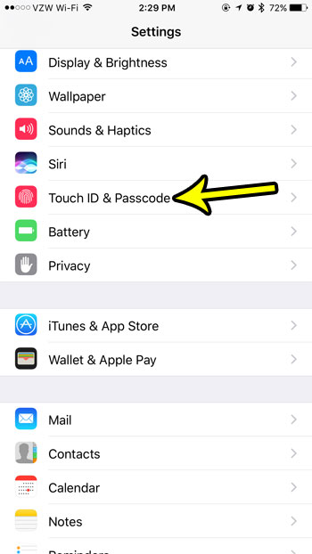iphone 7 touch id and passcode menu