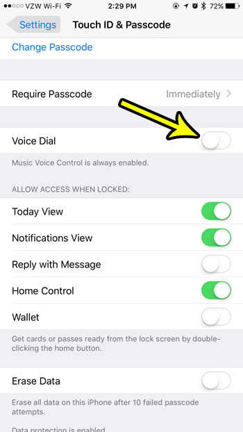 how to disable voice dial on iphone 7