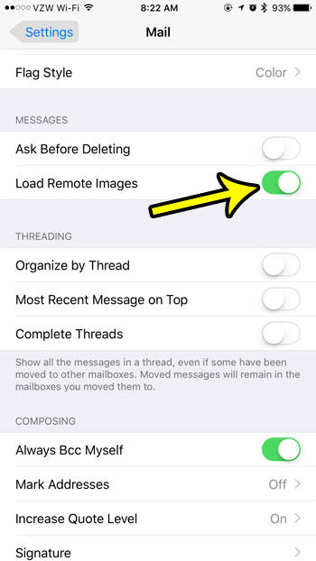 how to load remote images in emails on an iphone 7