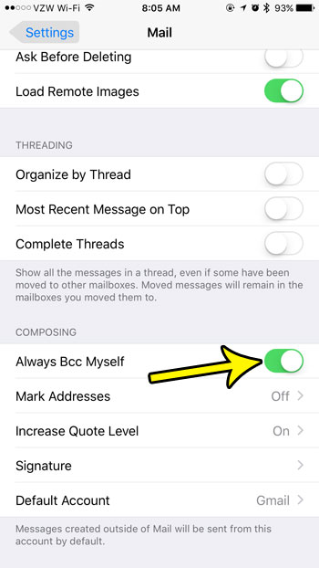 how to always bcc emails on iphone 7