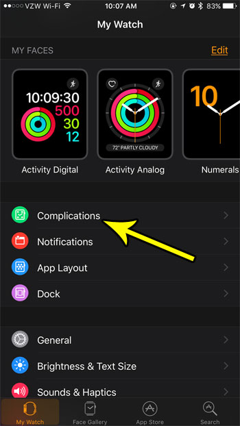 remove apple watch complication