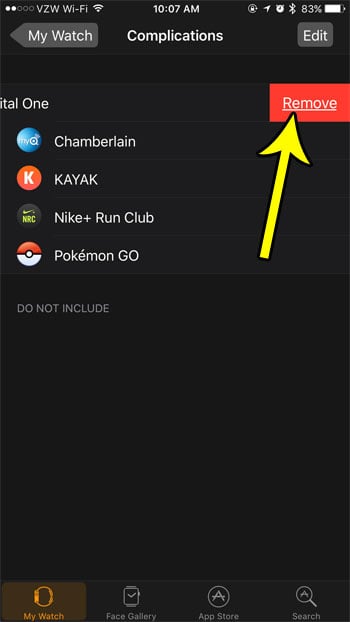 how to delete an apple watch complication