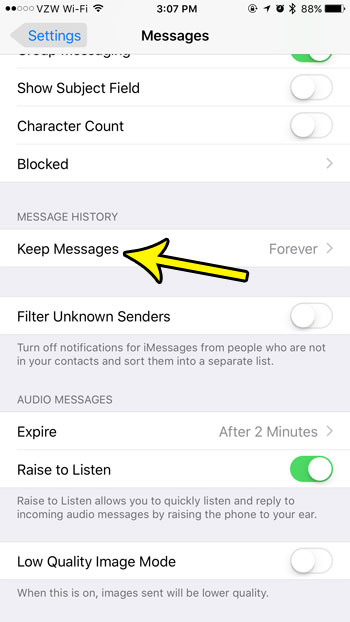 iphone keep messages setting