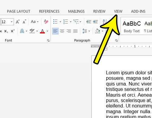 how to open the view menu in word 2013