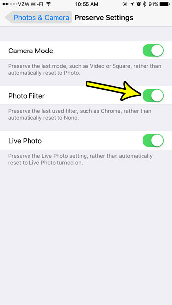 how to preserve photo filter settings on iphone 7